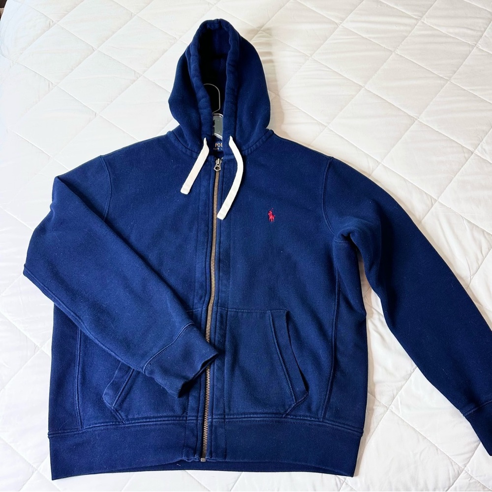 Polo Ralph Lauren Hoodie womens Large Navy Blue Full Zip Sweatshirt Pony Logo